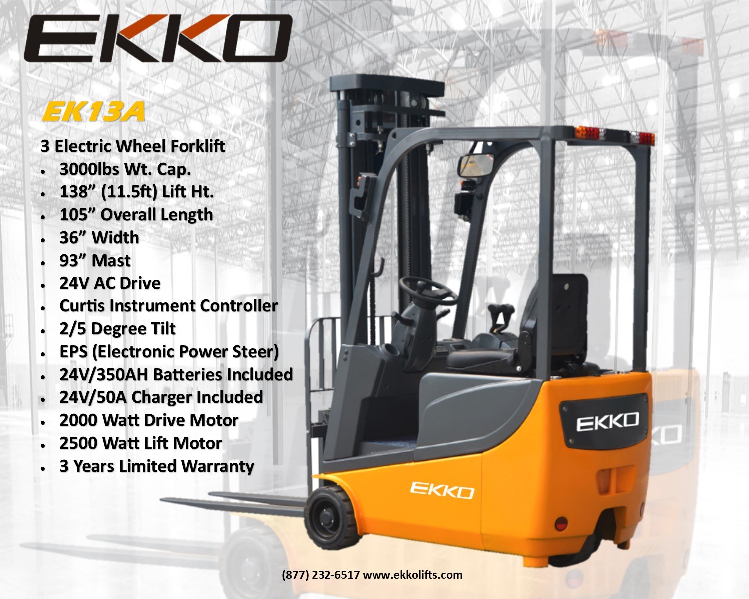 Ekko Ek13a 3 Wheel Forklift Pallet Trucks Cfe Equipment